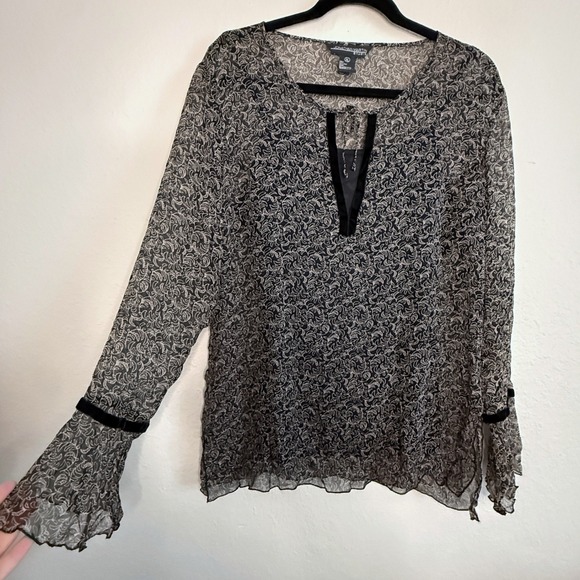 Jonathan Martin Studio Tops - VTG Whimsigoth Fairy Grunge Y2K Sheer Silk Top Bell Sleeve Women XL Retro Career